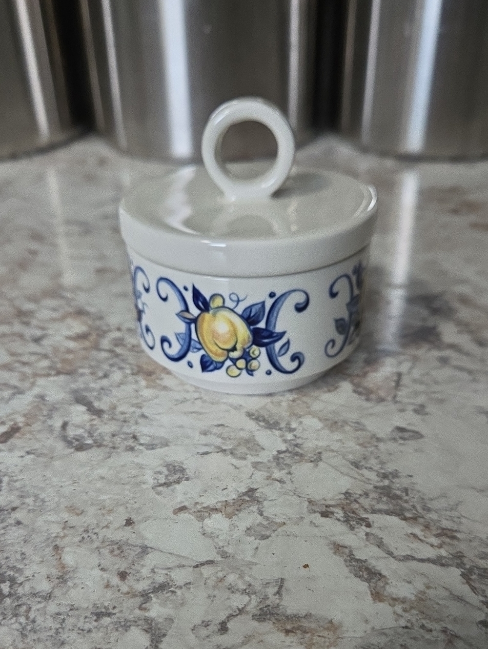 Villeroy And Boch Cadiz Small Porcelain Sugar Bowl/Lidded Dish, White & Blue